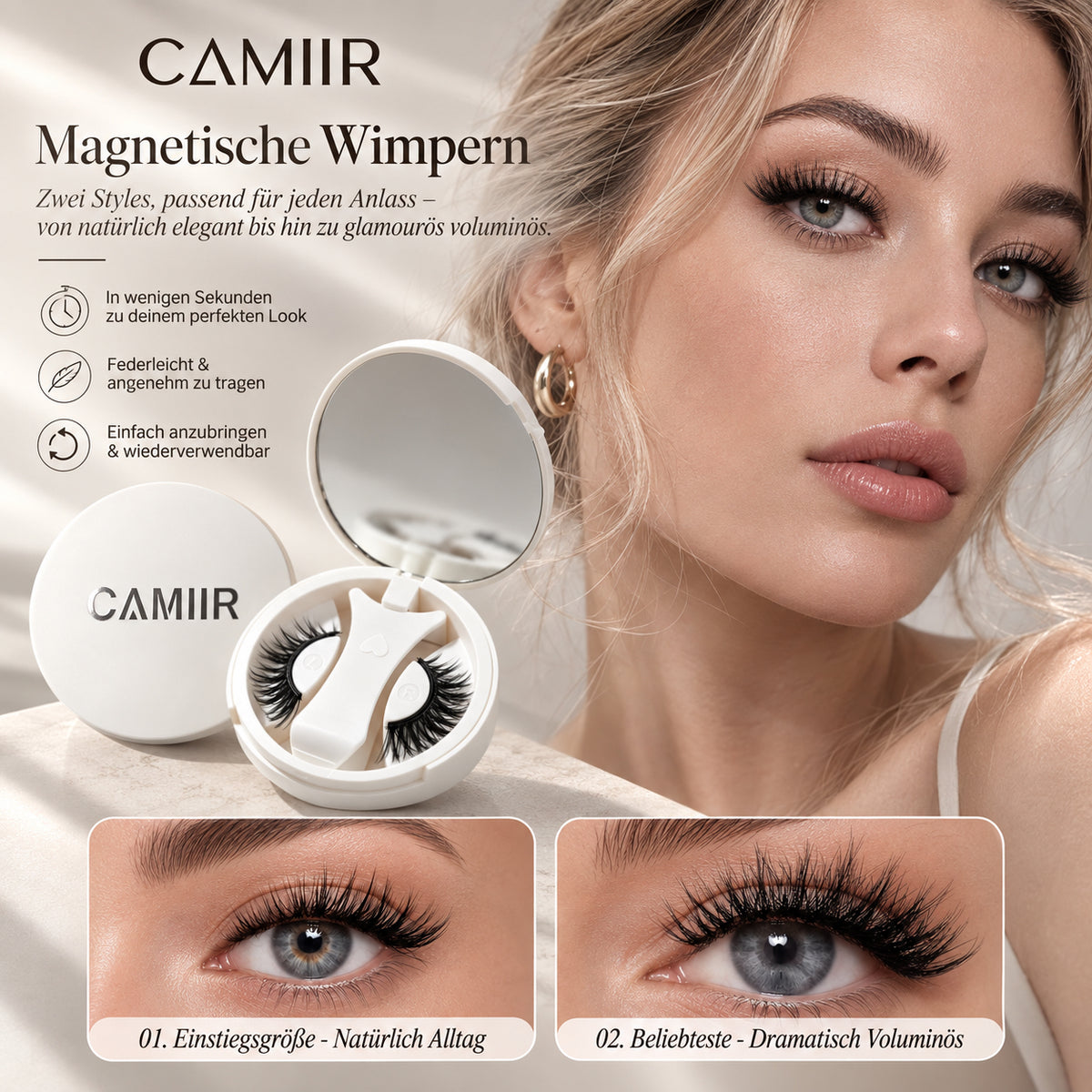 CAMIIR Classic Magnetic Lashes | Dramatic Volume No. 02, Black
